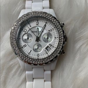 Almost new MK white&silver watch with crystals